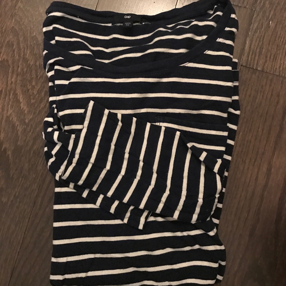 Navy and white striped 3/4 length tee